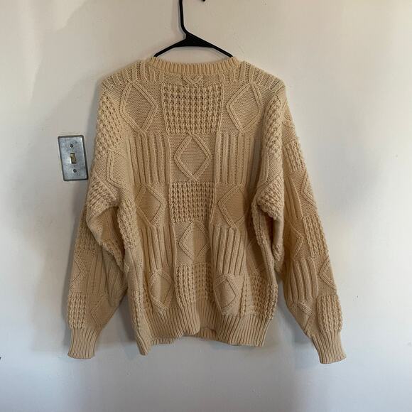 VTG Chunky Knit Fisherman Cream Sweater Men's SZ LARGE Diamond Cable Knit EUC - Picture 7 of 8